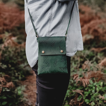 Green Botanical Leather Mini Crossbody Bag