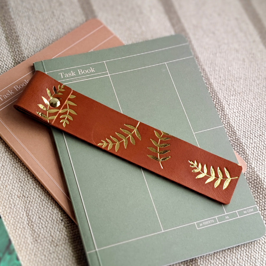 Gold foil print leather bookmark 