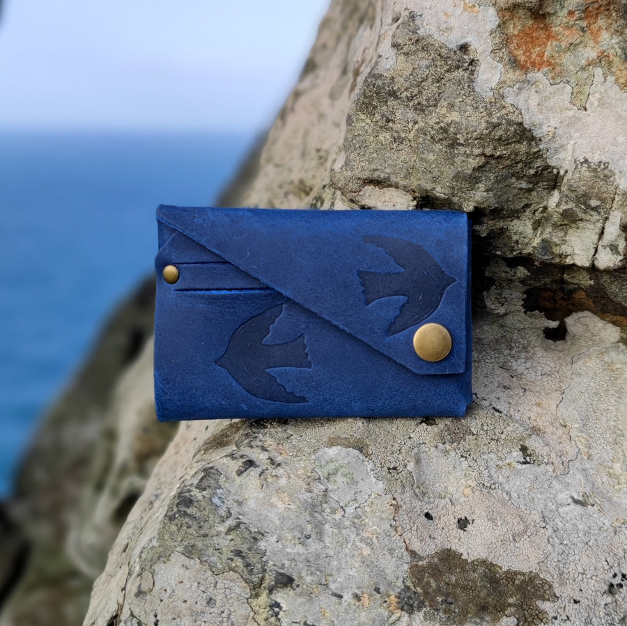 Navy leather bird print wallet 