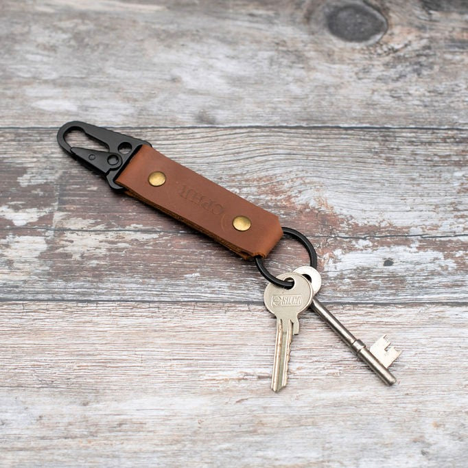 Tan Oiled Leather Clip Keyring
