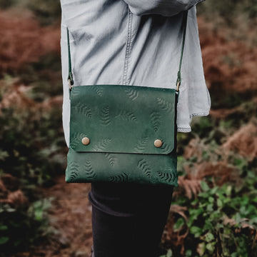 botanical print leather bag