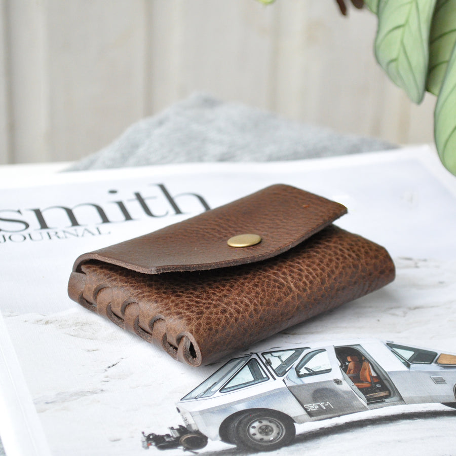 Textured Brown Leather Interlocked Purse