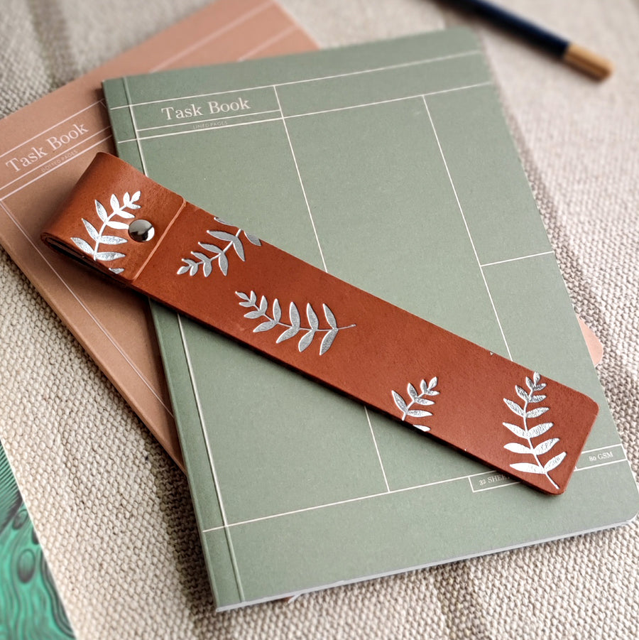 Silver foil print leather bookmark 