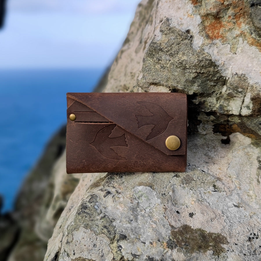 brown leather bird print wallet