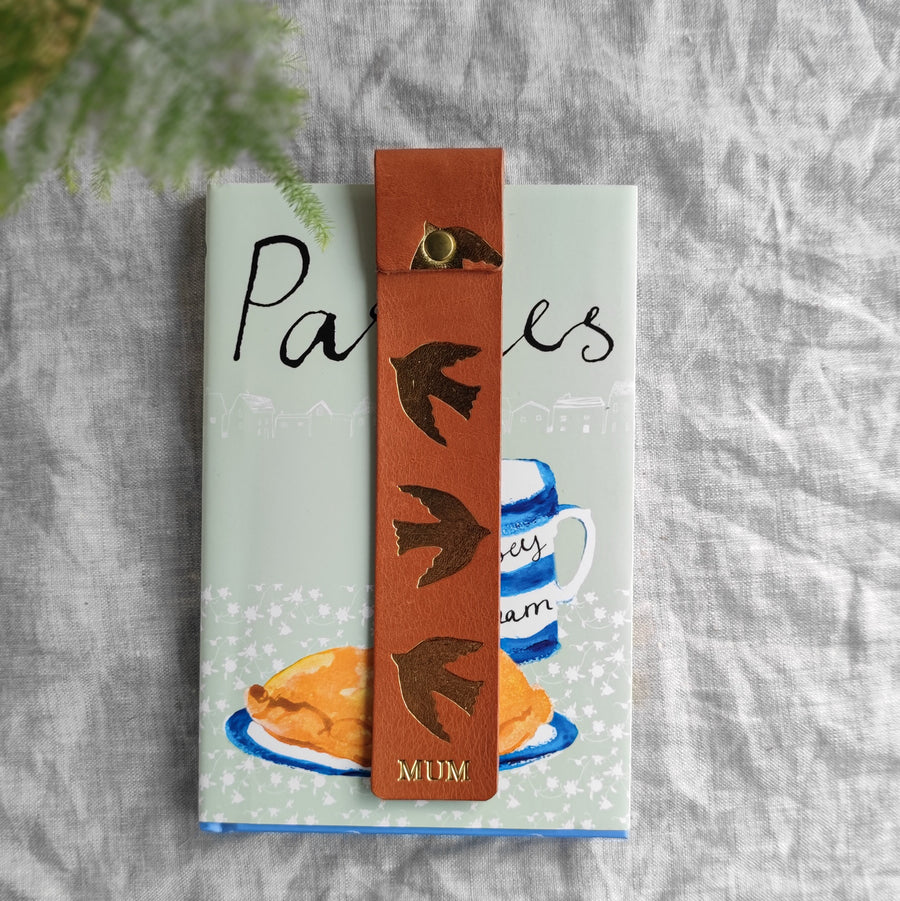 Tan and gold leather bookmark