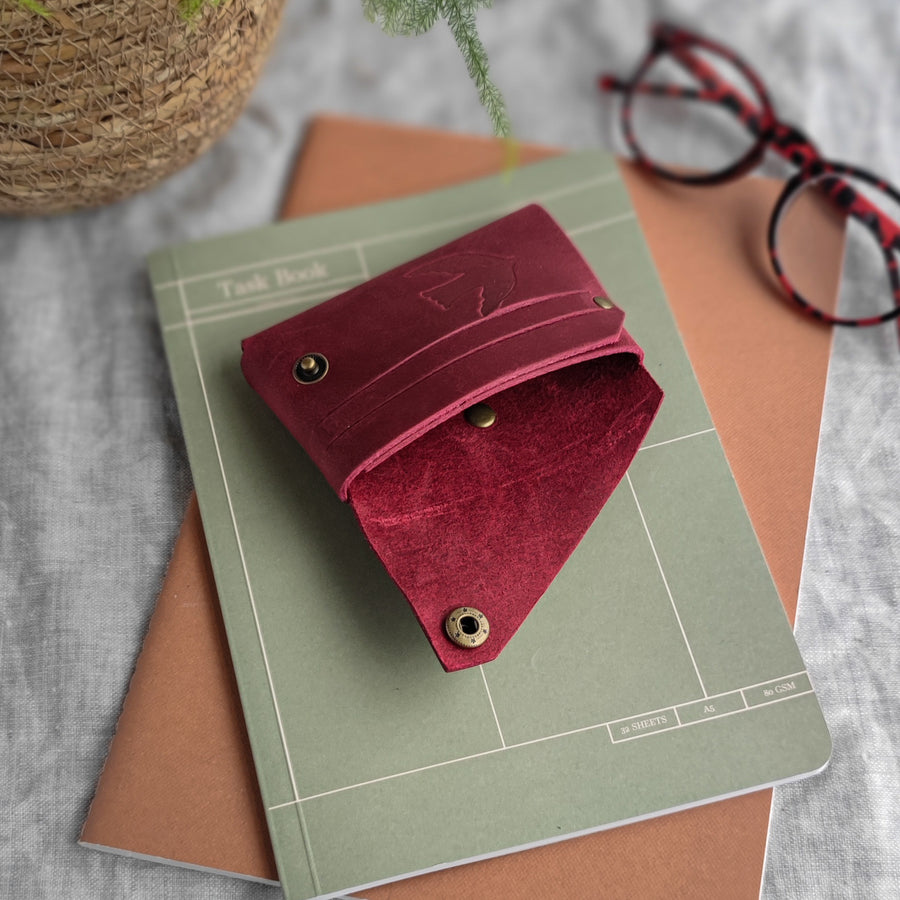 Red Bird Print Oiled Leather Wallet