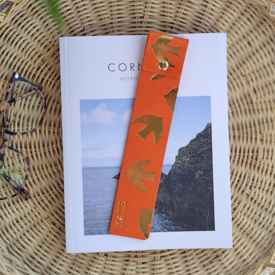 Orange and gold leather bookmark 