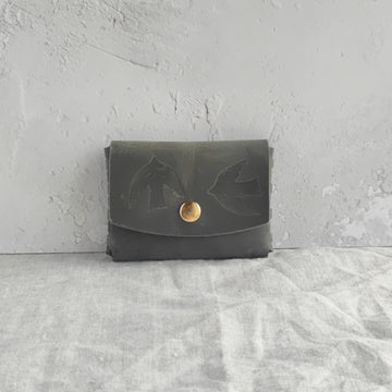 Grey Oiled Bird Print Leather Interlocked Purse-Not Personalised -Seconds Sale