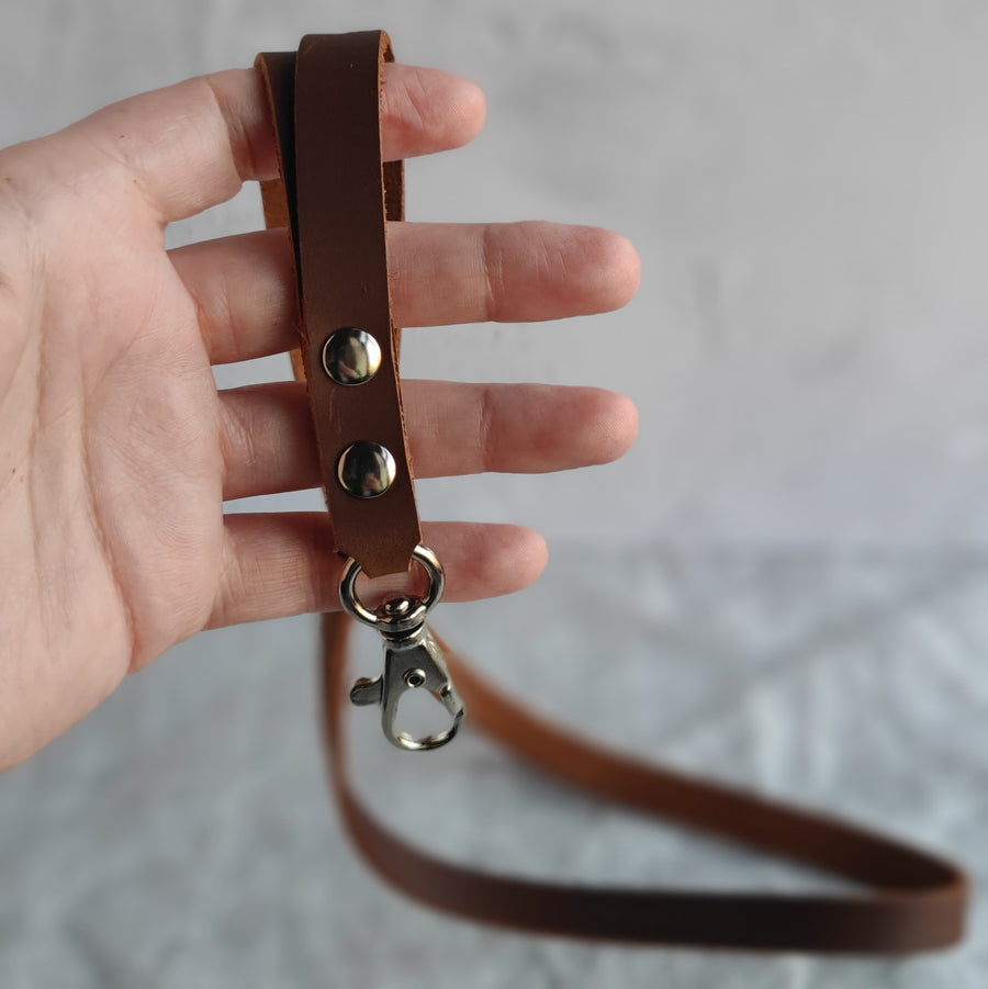 Tan Oiled Leather Personalised Lanyard