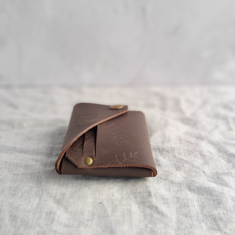 Brown Botanical Print Oiled Leather Wallet, non personalised- SLIGHT SECONDS SALE ITEM