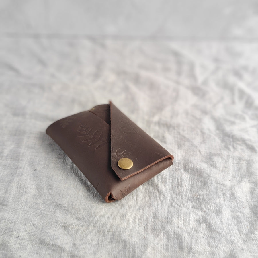Brown Botanical Print Oiled Leather Wallet, non personalised- SLIGHT SECONDS SALE ITEM