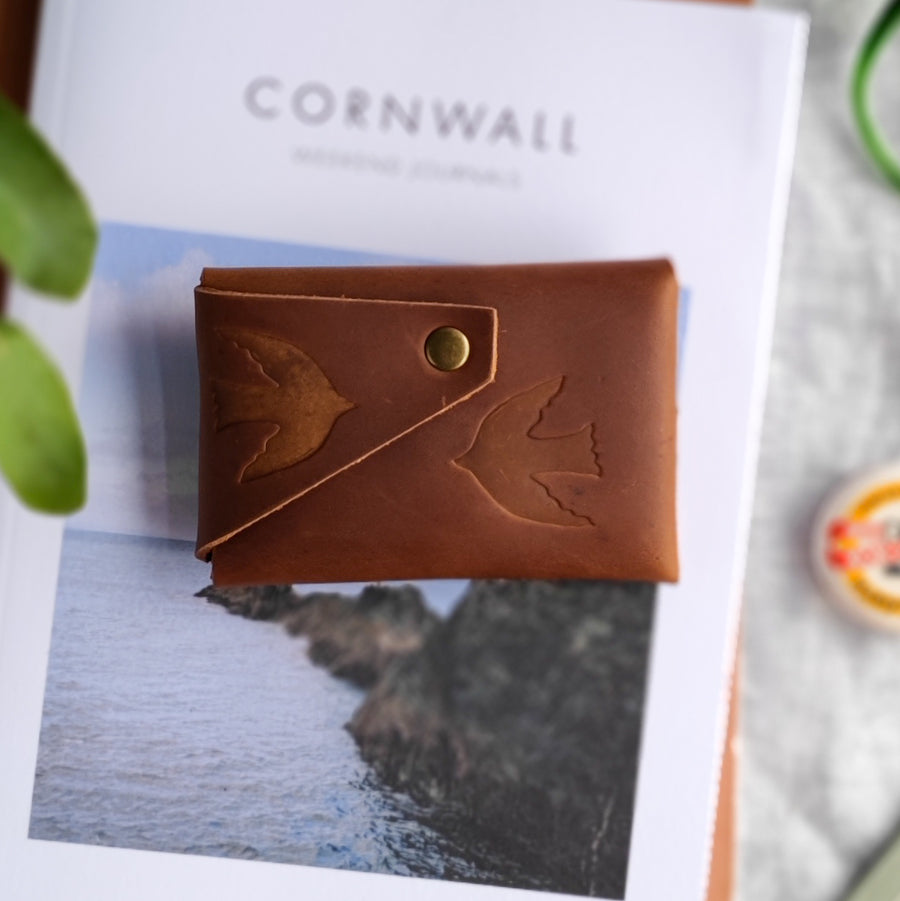 tan leather bird print wallet rear photo