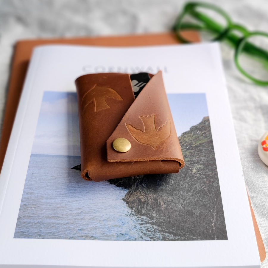 tan leather bird print wallet side photo