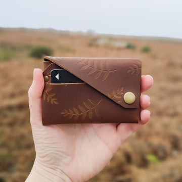 Tan leather botanical wallet
