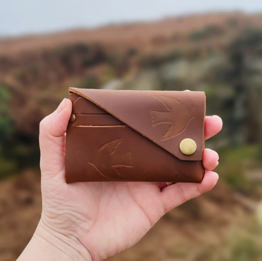 tan leather bird print wallet 