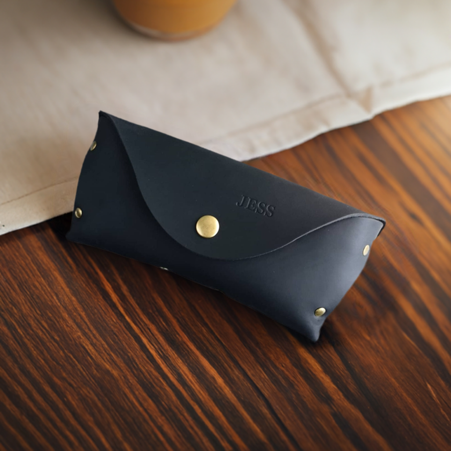 Black Oil Leather Glasses Case