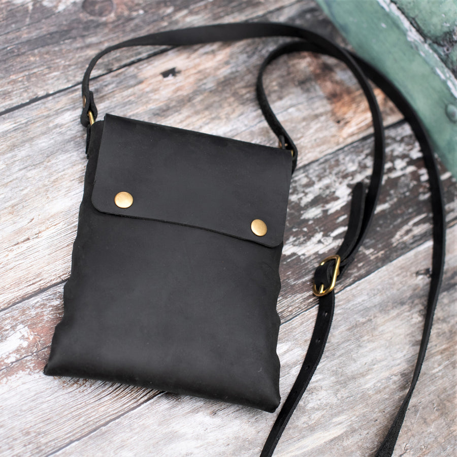Black leather shoulder bag