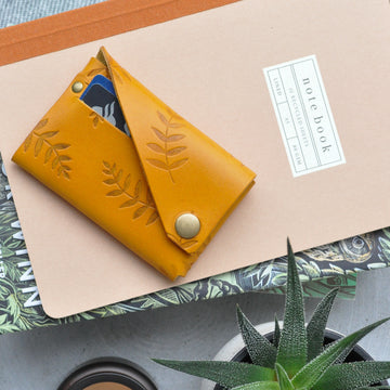 mustard botanical leather wallet 