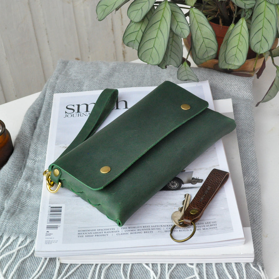 Green Oiled Wristlet Bag