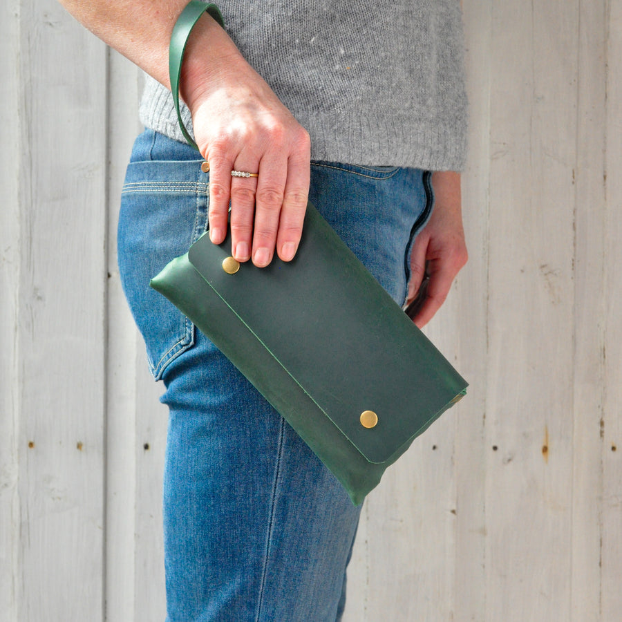 Green Oiled Wristlet Bag