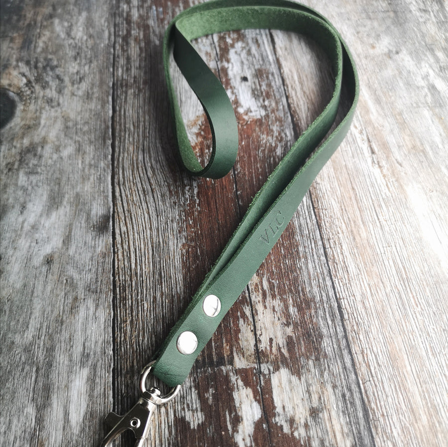 green leather lanyard