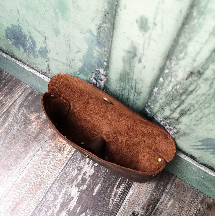 brown leather glasses case