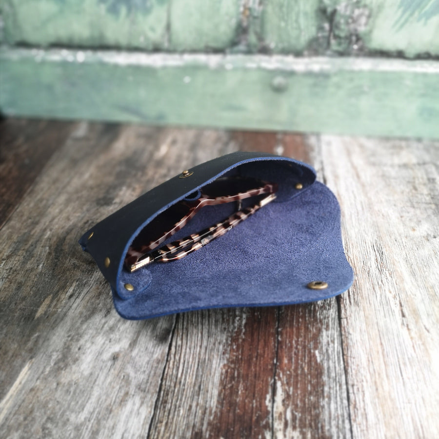 Navy leather glasses case 