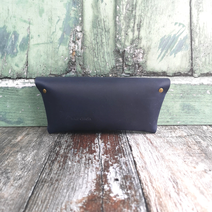 Navy Oiled Leather Glasses Case