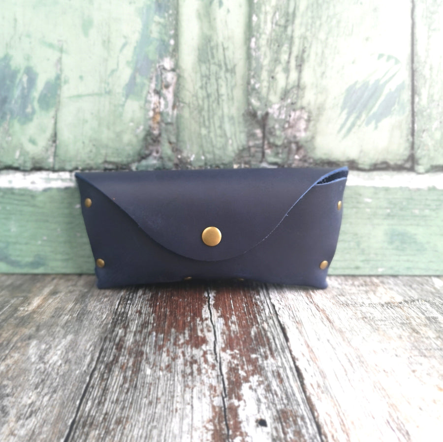 Navy Oiled Leather Glasses Case