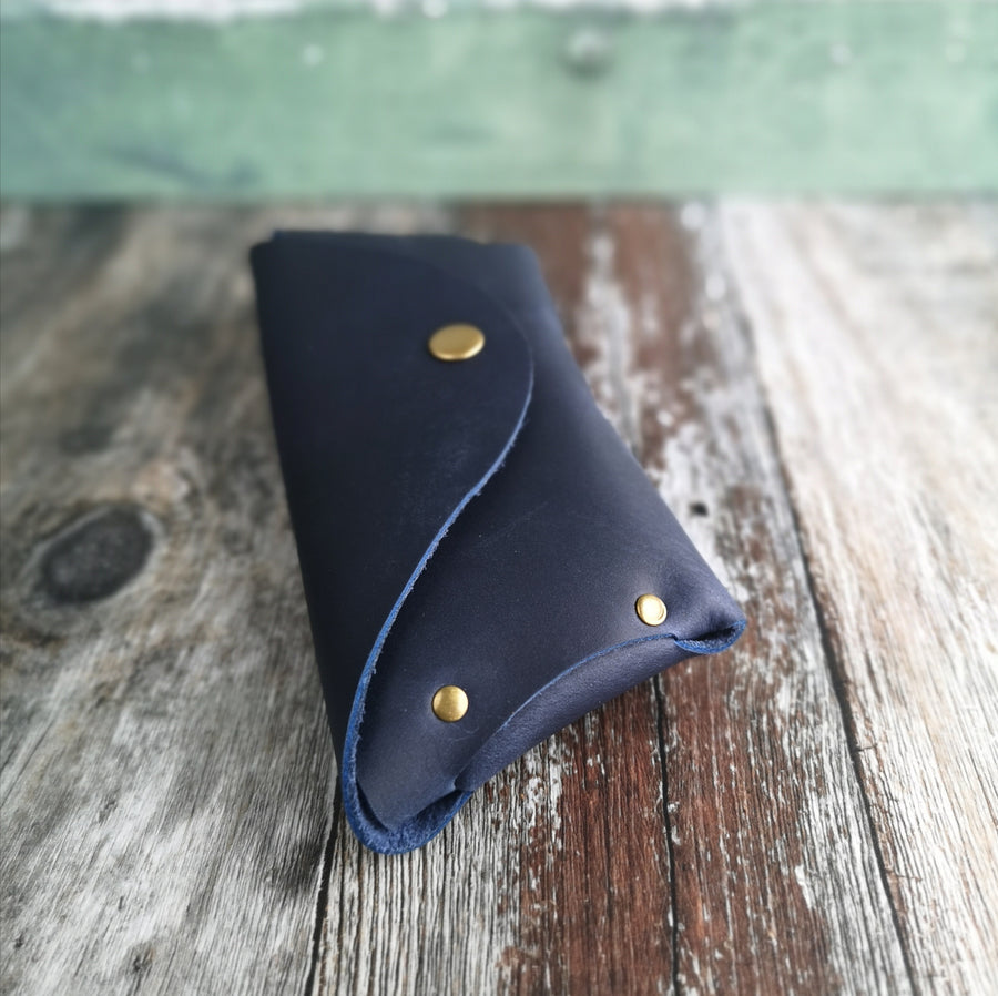 Navy Oiled Leather Glasses Case