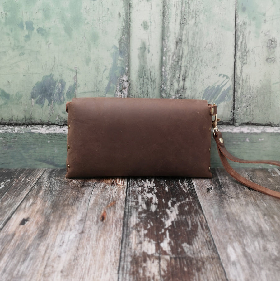 Oiled Brown Wristlet Bag
