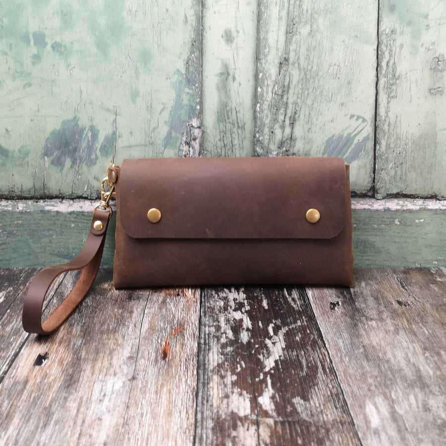 Oiled Brown Wristlet Bag