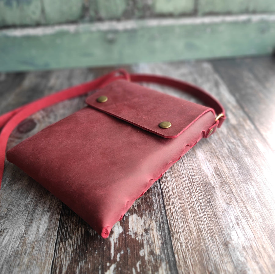 Cherry Red Leather Mini Crossbody Bag