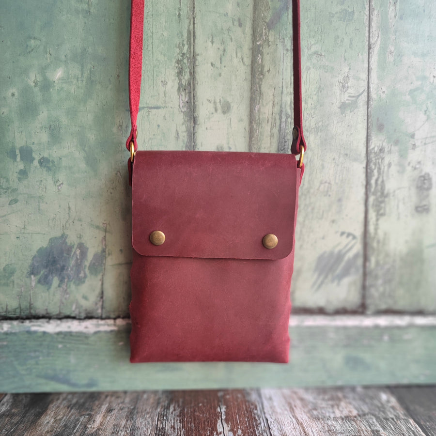 Cherry Red Leather Mini Crossbody Bag