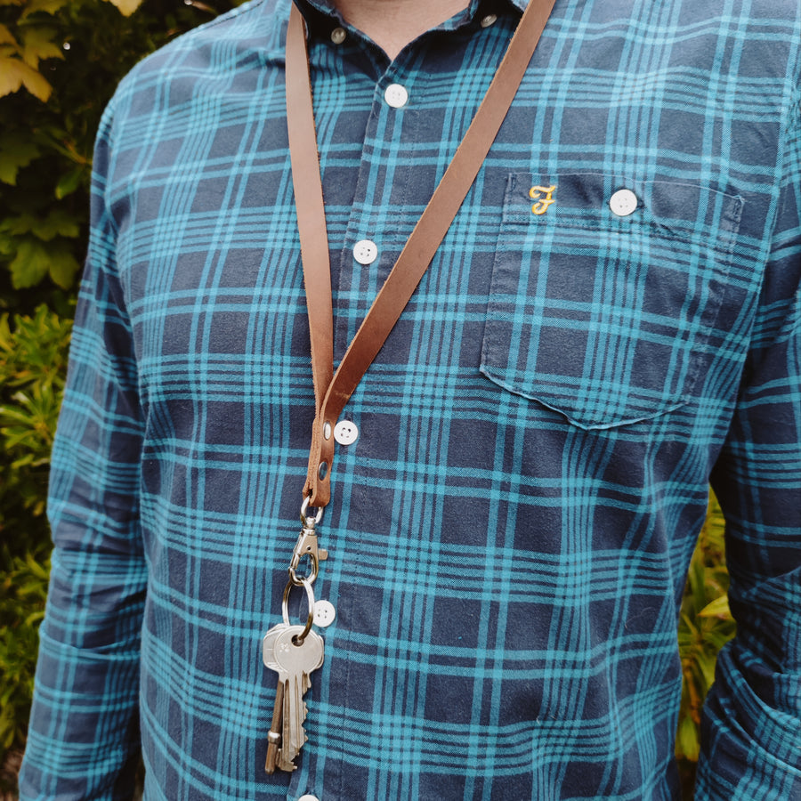 Tan Oiled Leather Personalised Lanyard