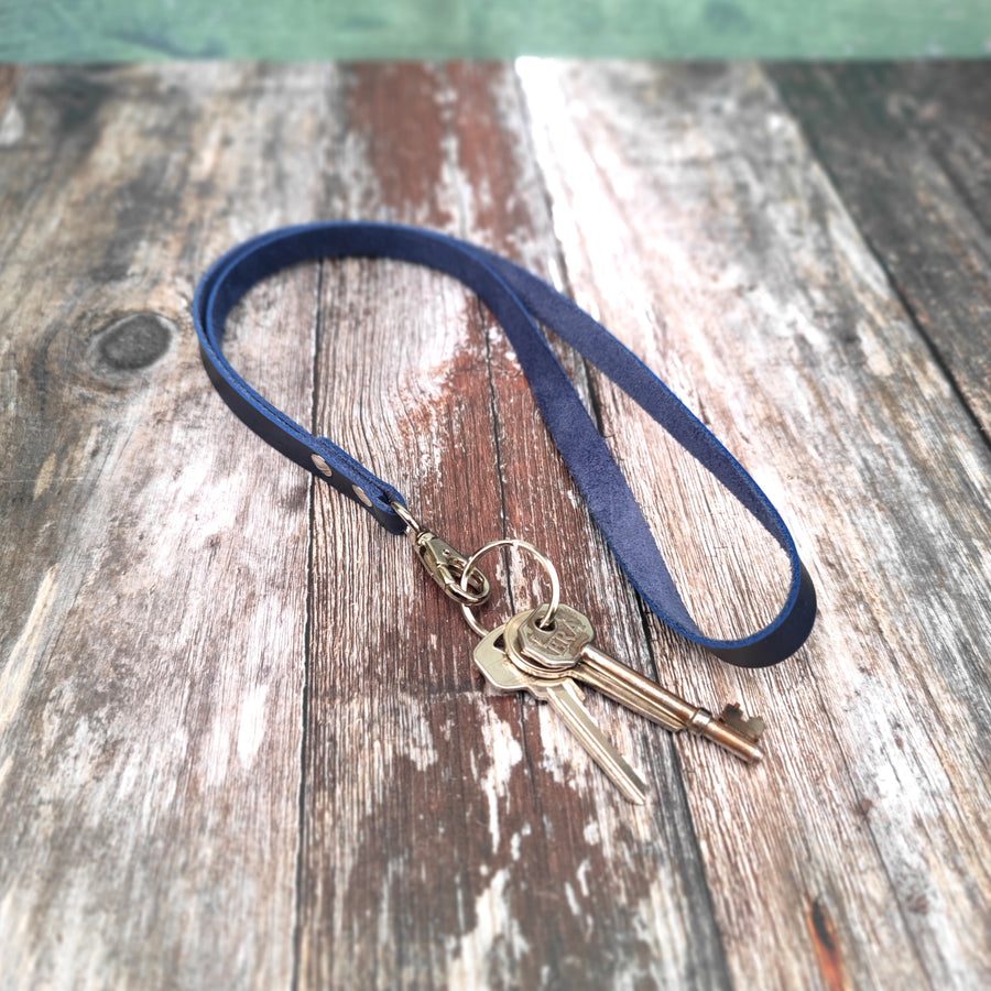 Navy Oiled Leather Lanyard