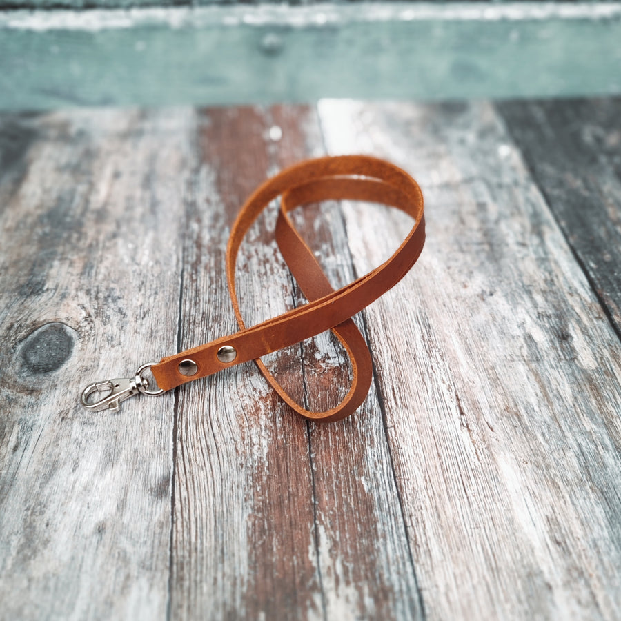 Tan Oiled Leather Personalised Lanyard