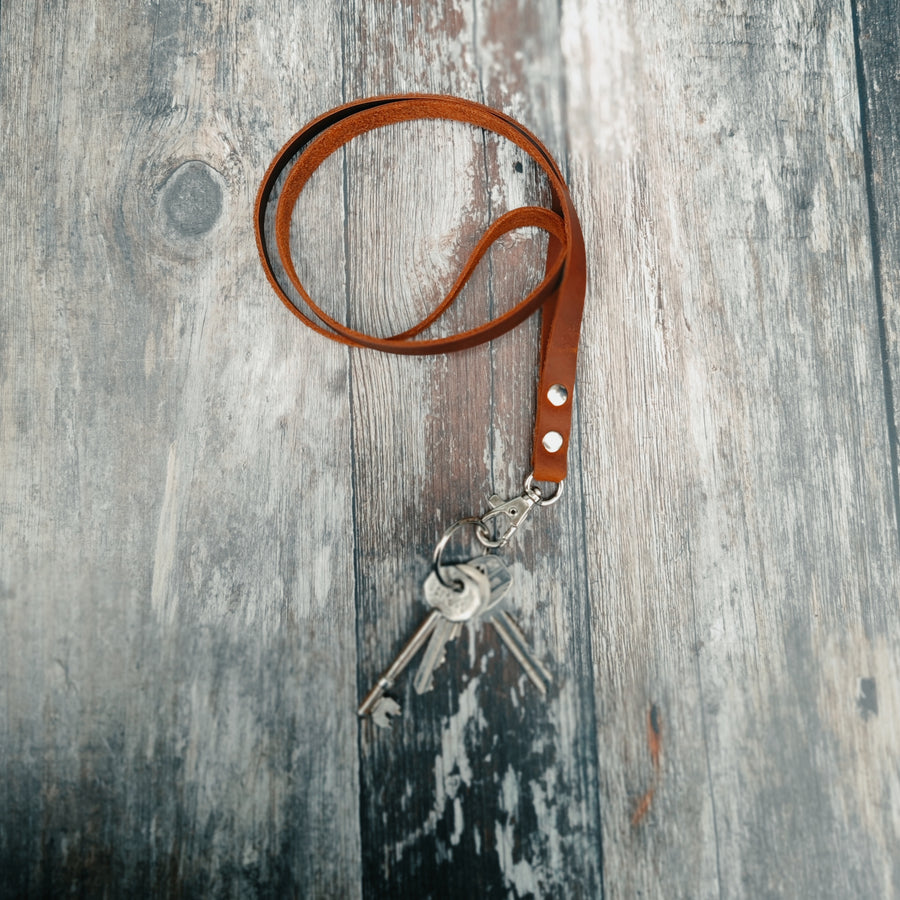 Tan Oiled Leather Personalised Lanyard
