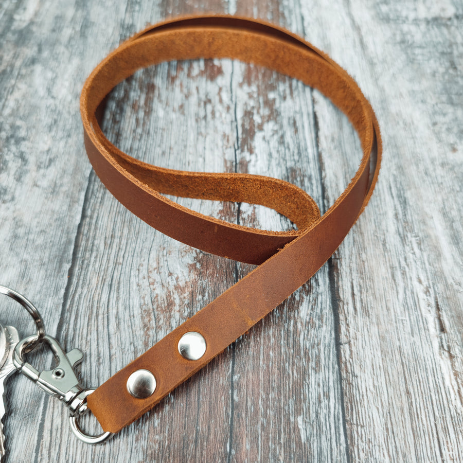 Tan Oiled Leather Personalised Lanyard