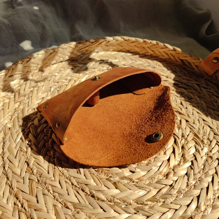 tan leather glasses case 