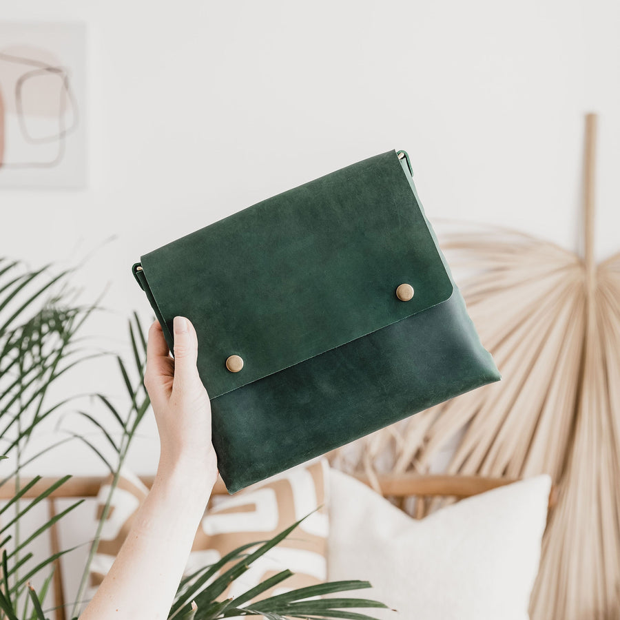 green leather handmade handbag 