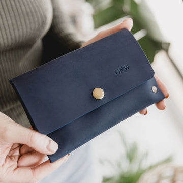Navy leather travel wallet 
