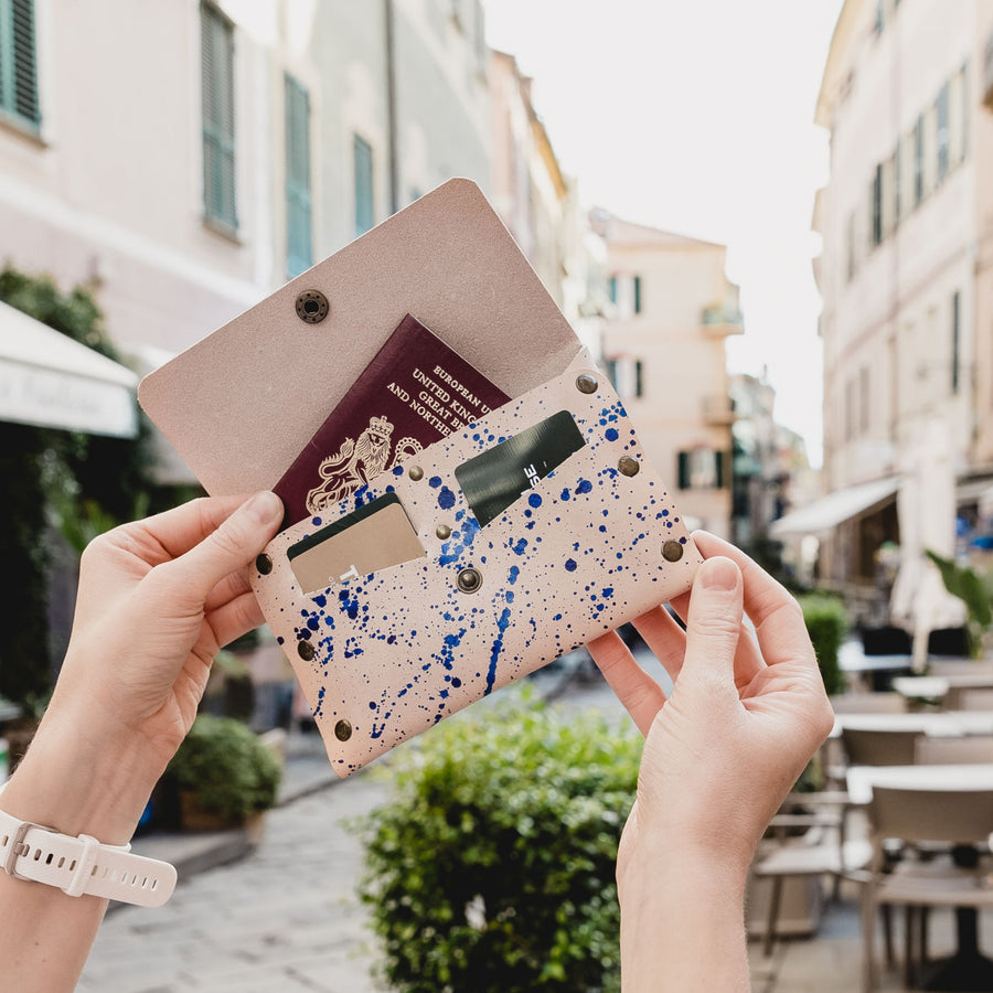 handpainted leather passport holder 