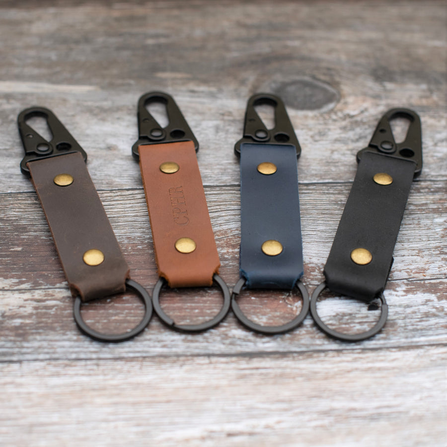 navy leather oiled keyring 