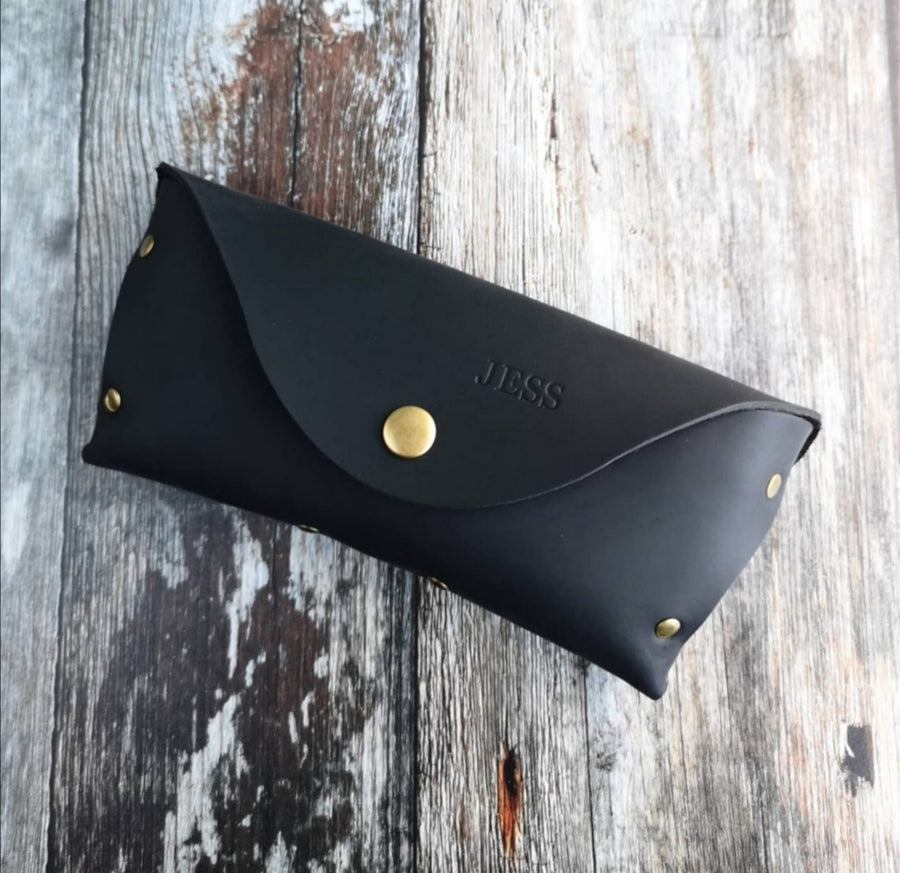 Navy Oiled Leather Glasses Case