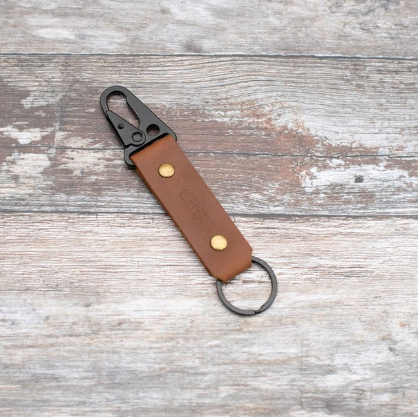 Tan Oiled Leather Clip Keyring