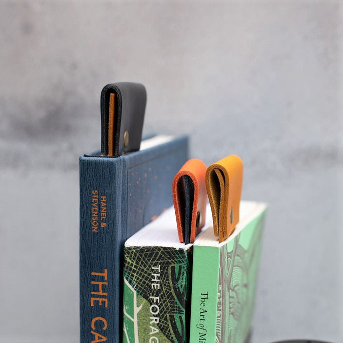 Navy and Orange Leather Bookmark