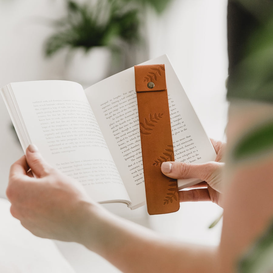 Personalised Botanical Tan Leather Bookmark