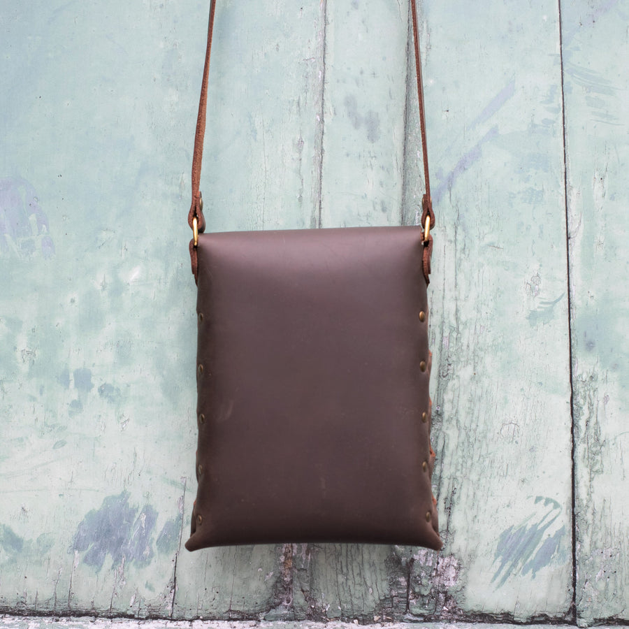 Brown leather handmade handbag
