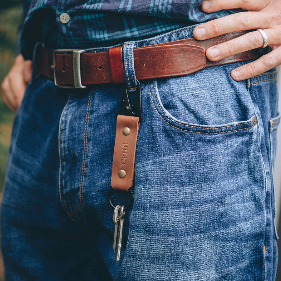 Tan Oiled Leather Clip Keyring
